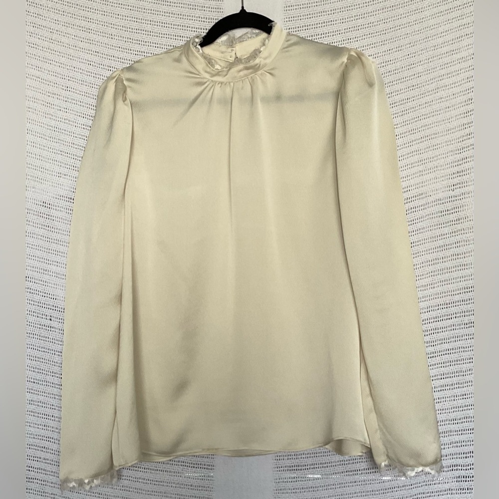 Express Cream Blouse with Ruffled Bishop Sleeves